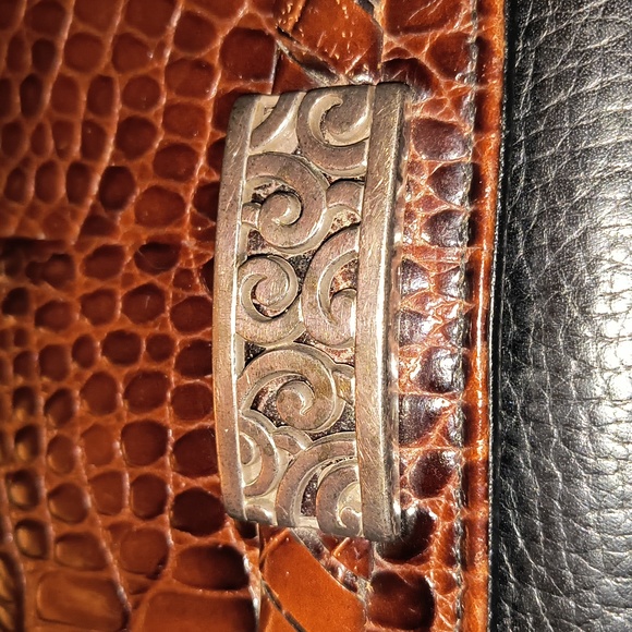 Brighton Black/Brown Croc Leather Crossbody Wallet Purse Authentic - Picture 5 of 14